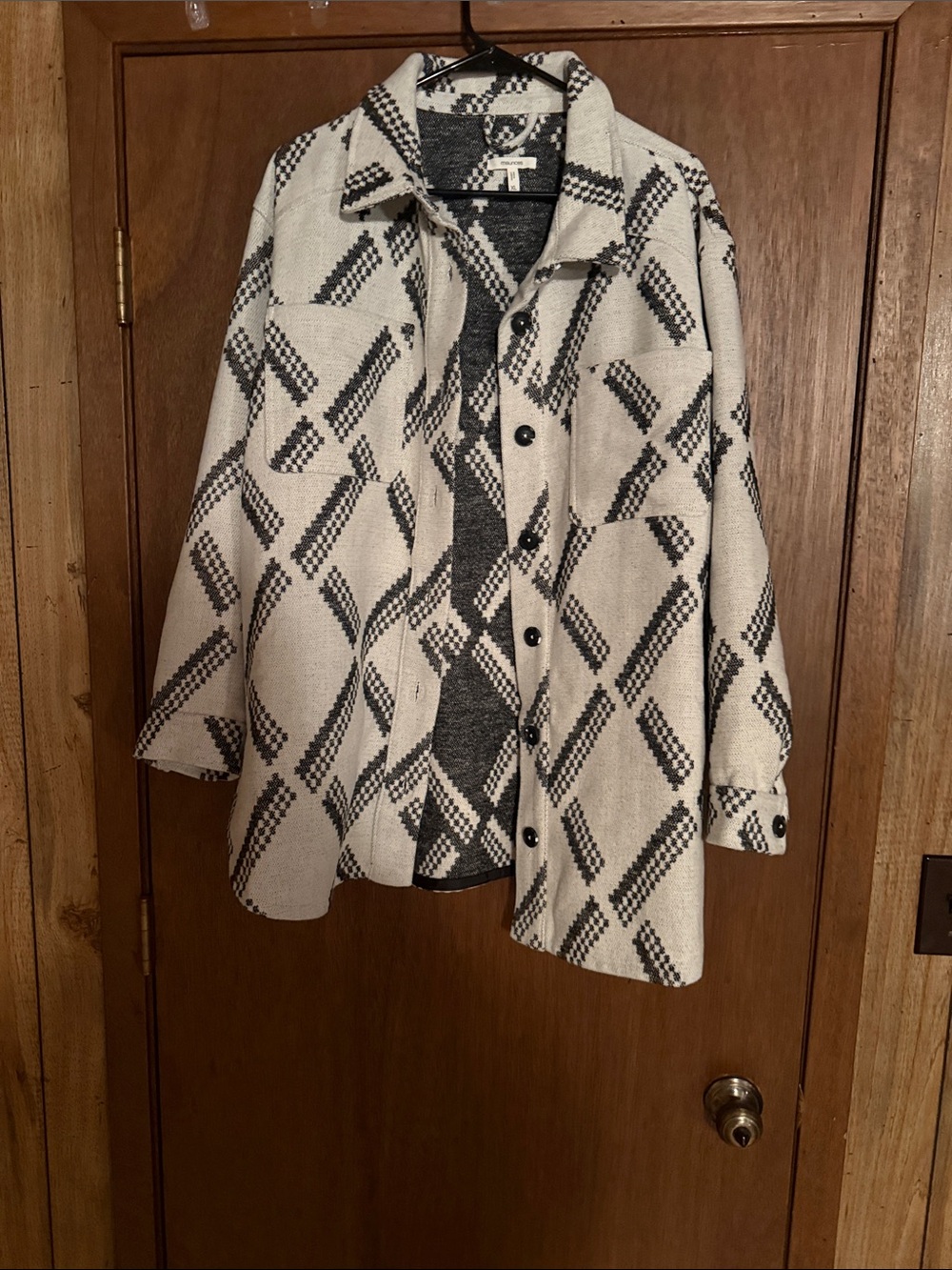 Maurices Black & White Geometric Button-Front Shacket